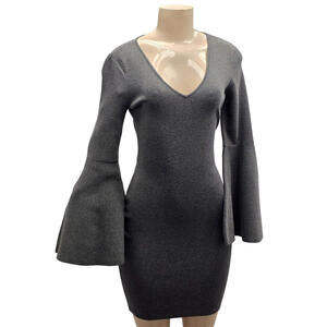 Milly Grey Knit Wool Blend Dress V-Neck Bell Sleeve Petite P